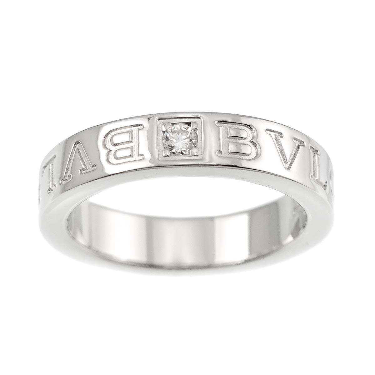 ブルガリ BVLGARI ダブル ロゴ 8号 リング ダイヤ 1P K18 WG ホワイト  