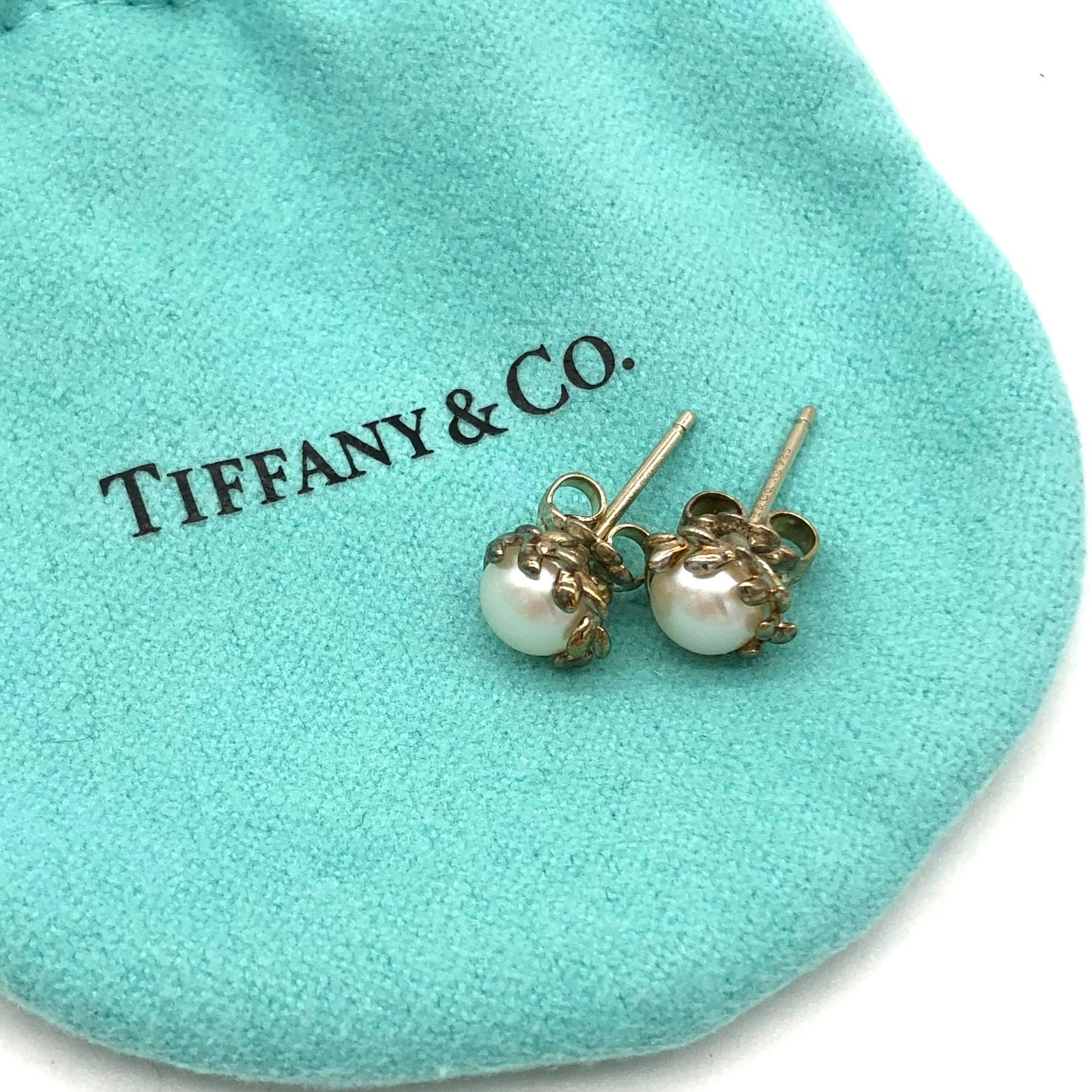 ▼Tiffany&Co. /ティファニー オリーブリーフパールピアス ag925 S55243526078