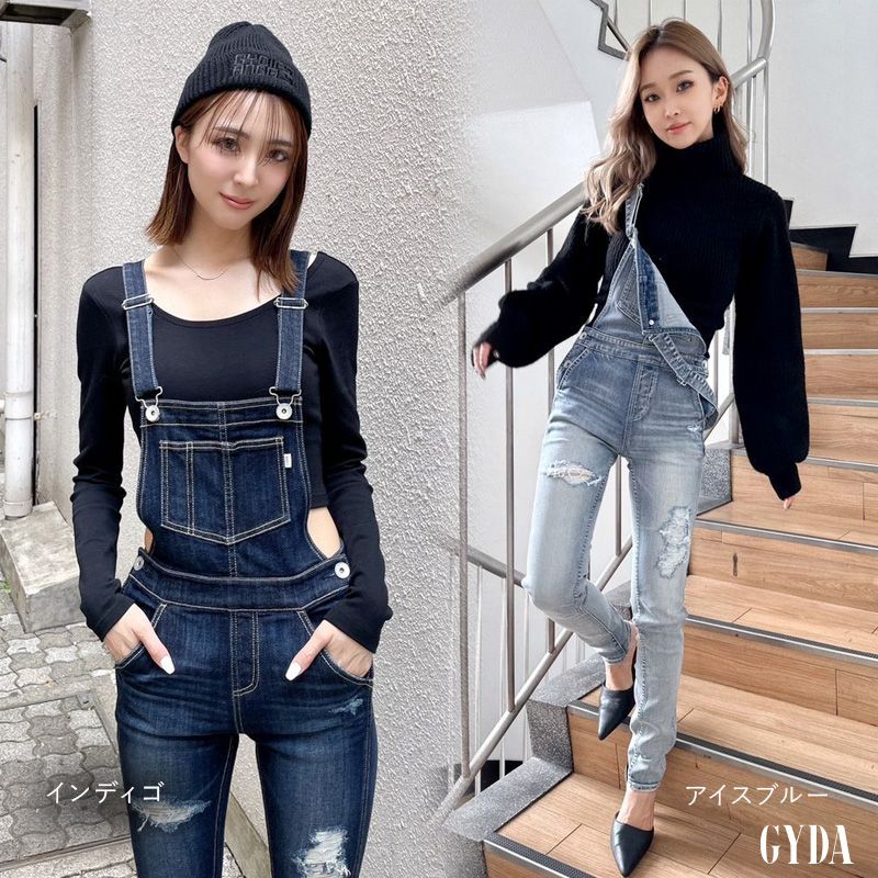 GYDA　ジェイダ　サイドカット　デニムサロペット　S GYDA（ジェイダ）の「SIDE RIPPEDスキニーデニムサロペ