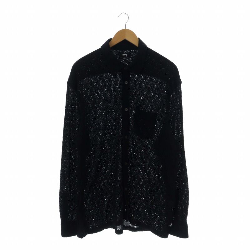 ステューシー STUSSY レースシャツ LACE LS SHIRT シャツ ニット ナイロン 長袖 L 黒 ブラック 1110301 /XZ  ■GY18