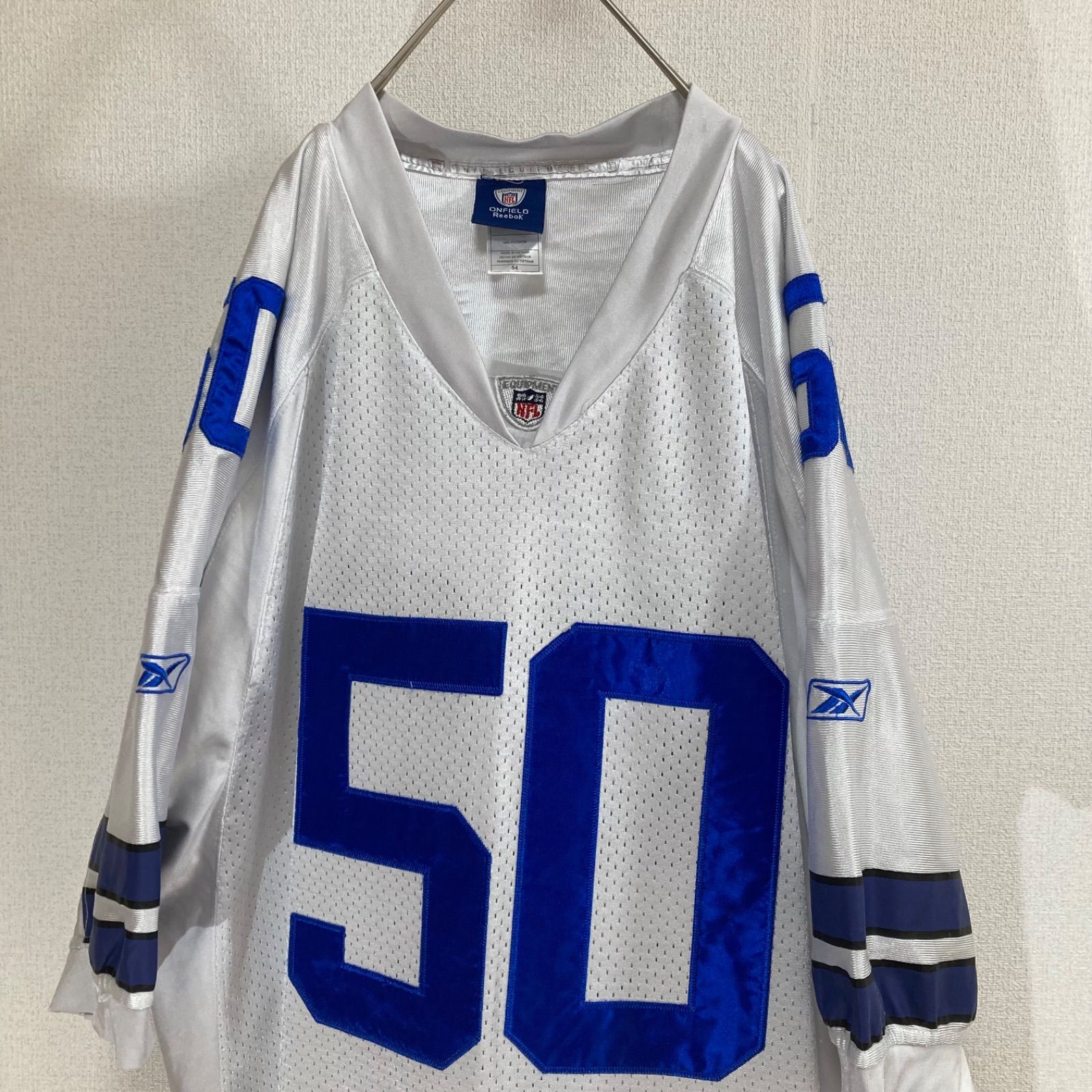 美品NFLカウボーイズ肉厚ゲームTシャツ両面刺繍ワッペン白ホワイトアメリカ古着 美品NFLカウボーイズ肉厚ゲームTシャツ両面刺繍ワッペン白