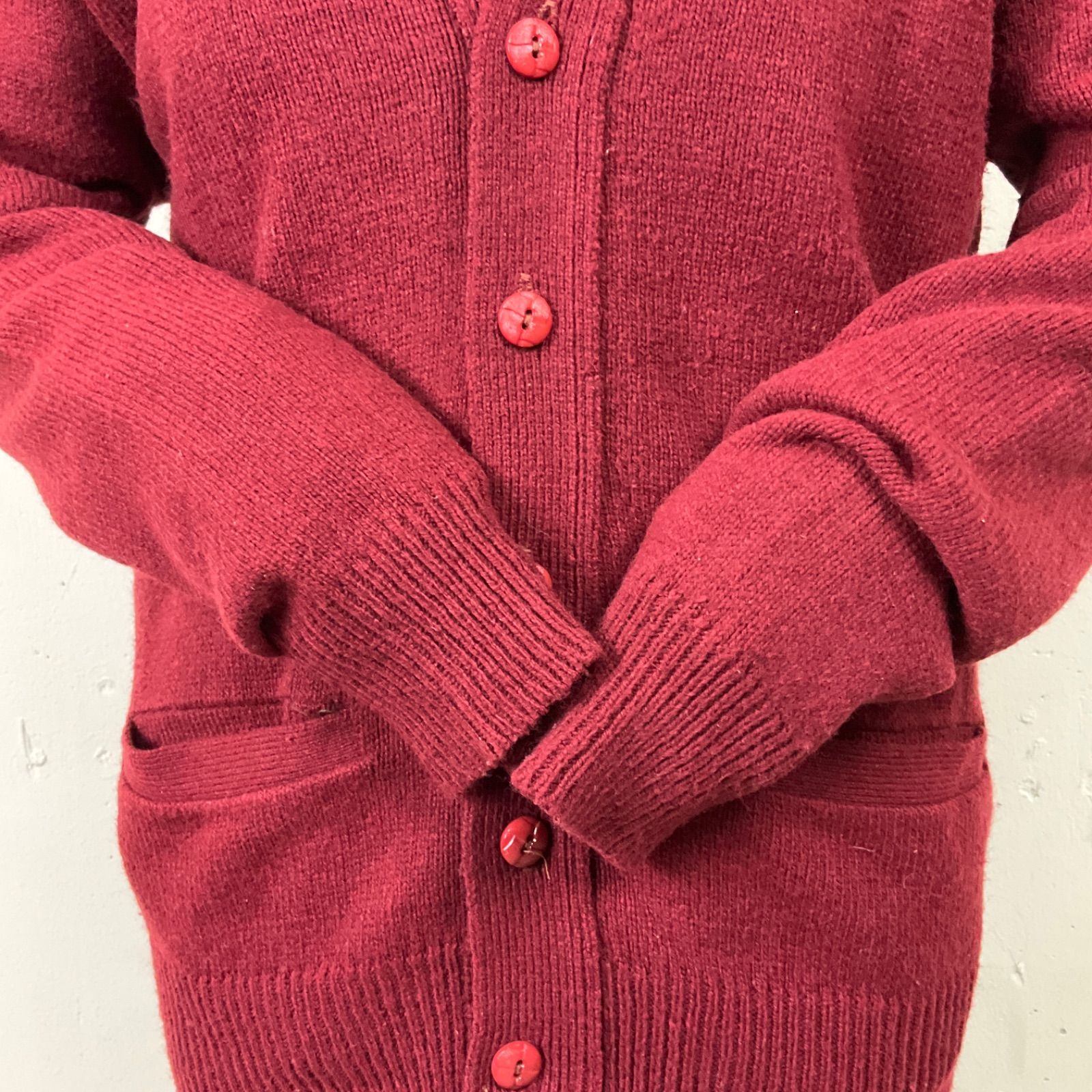 60年代 60s CALVERT MILLS 無地 レタード ニット カーディガン 古着 