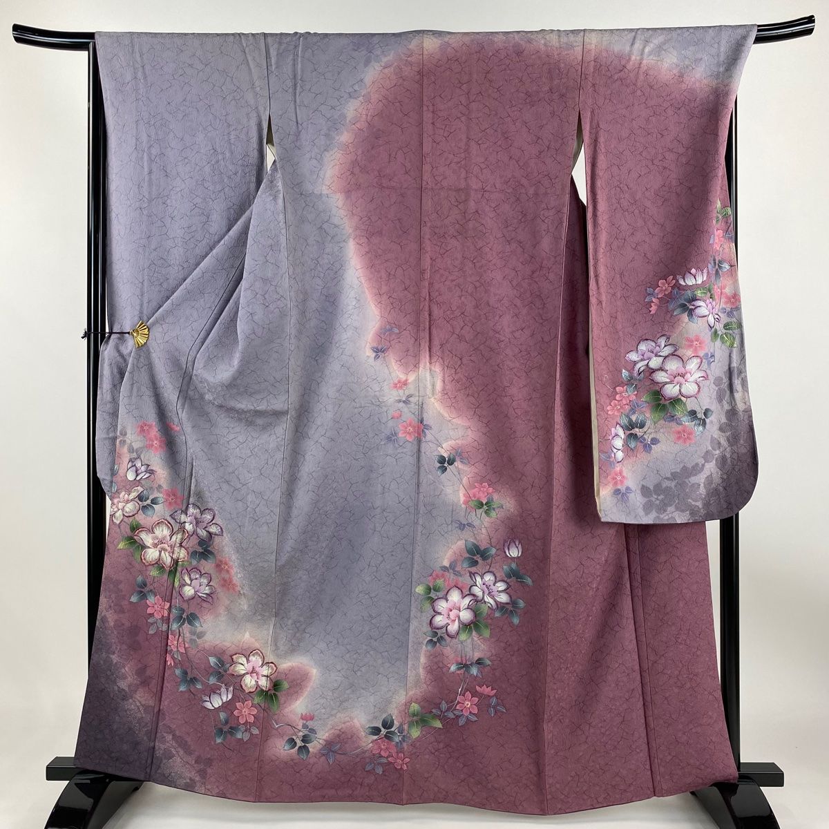 振袖 身丈162.5cm 裄丈68cm L 袷 やまと 草花 刺繍 金銀彩 灰紫