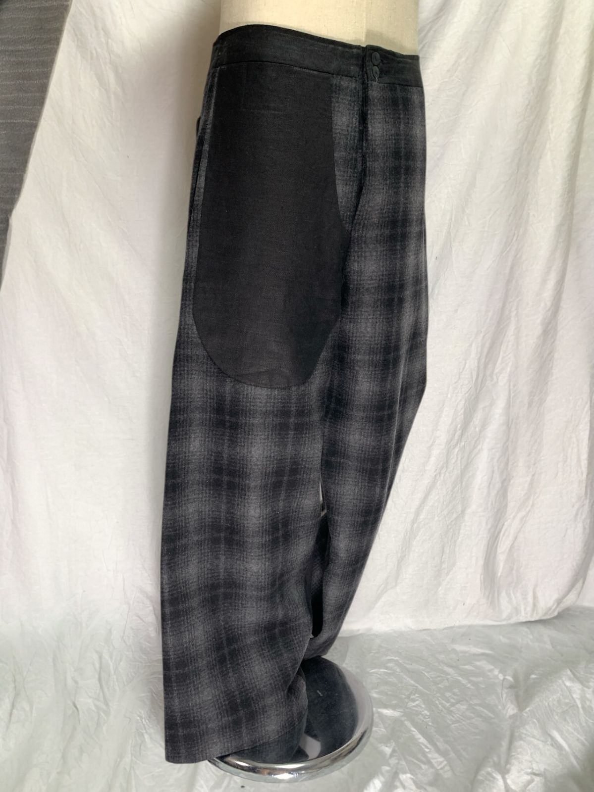 送料無料 Olubiyi Thomas Wool × Heavy Linen Hybrid Wide Pants 関連イメージワード チェック×ヘリンボーン 異素材切替 アルチザン ワイドパンツ ヘビーリネン Ziggy chen