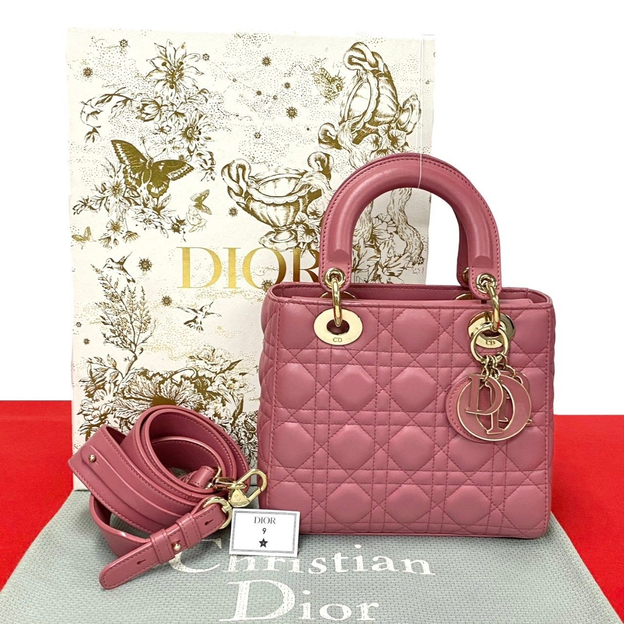 極 美品 箱付き Christian Dior ディオール レディディオール カナージュ ステッチ レザー ラムスキン 2way ショルダーバッグ  ピンク 06297 - メルカリ