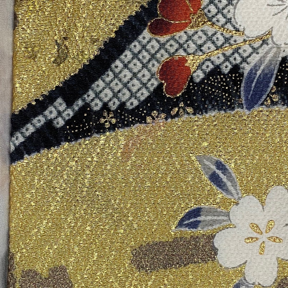 振袖 身丈159cm 裄丈63.5cm S 袷 草花 松竹梅 金彩 染め分け 赤