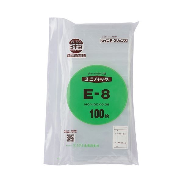 まとめ セイニチ ユニパック チャック付 ポリエチレン ヨコ100×タテ140×厚み0.08mm E-8 1パック 100枚 ×10セット