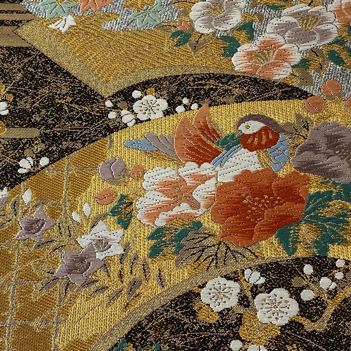 振袖　袋帯　セット　扇面 花鳥 金糸 金彩 楽天市場】袋帯 美品 秀品 本金箔 瑞扇面麗花鳥 関西仕立て 扇