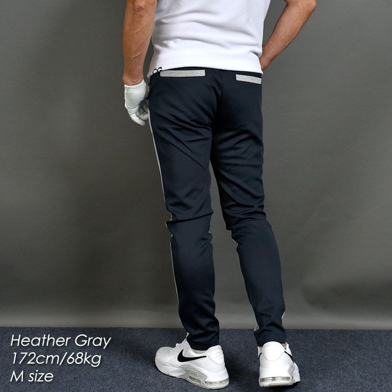 COMONGOLF コモンゴルフ 前後切替ストレッチポンチテーパードゴルフパンツ 杢グレー CG-22038 ゴルフウェア メンズ 春秋 ロングパンツ ズボン スリム ウエストゴム テーパード スウェット スラックス ライン 大きいサイズまで展開