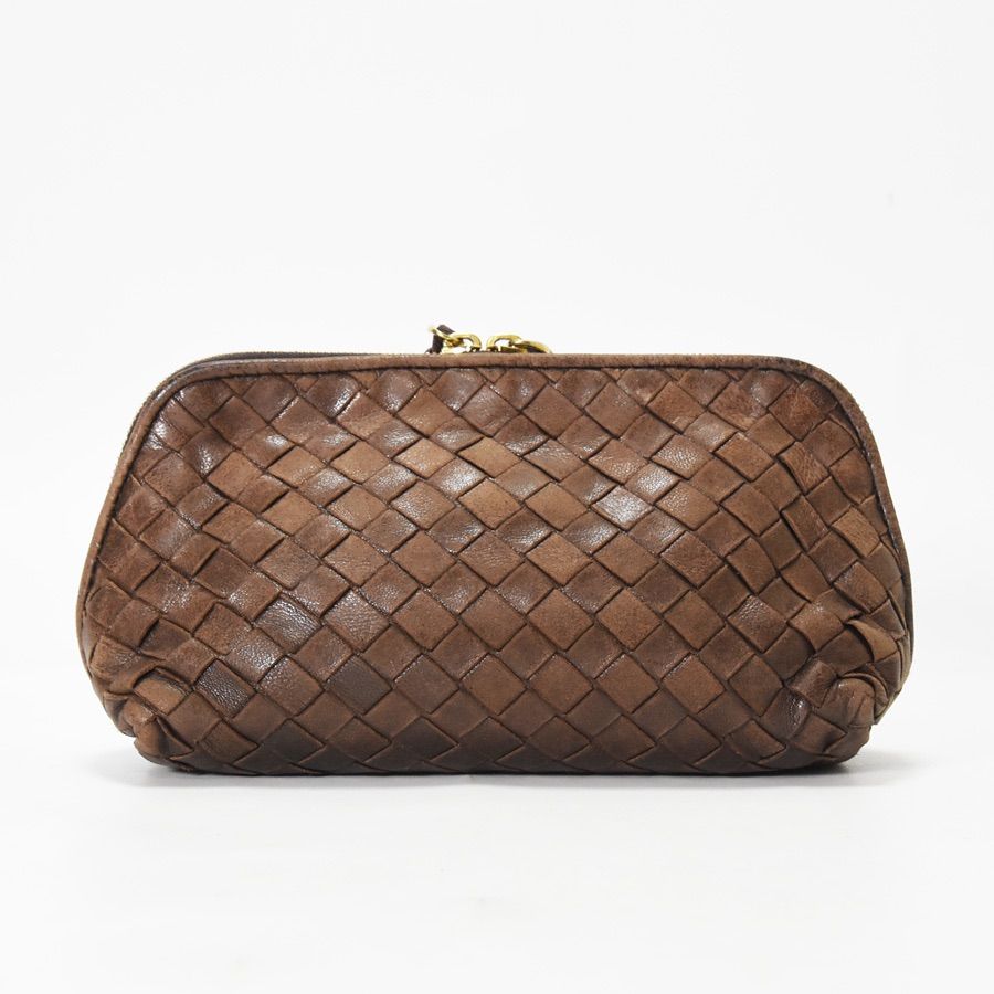 ボッテガヴェネタ イントレチャート 小物 ポーチ 本革 ブラウン