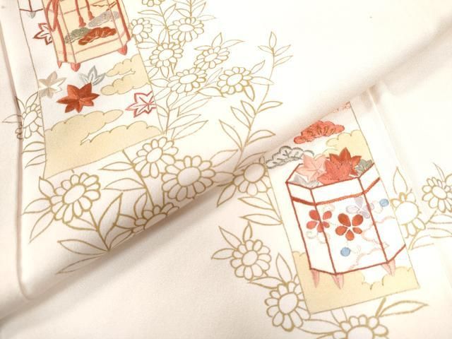 平和屋本店□極上 創業460年・千總 訪問着 刺繍 草花文 白梅