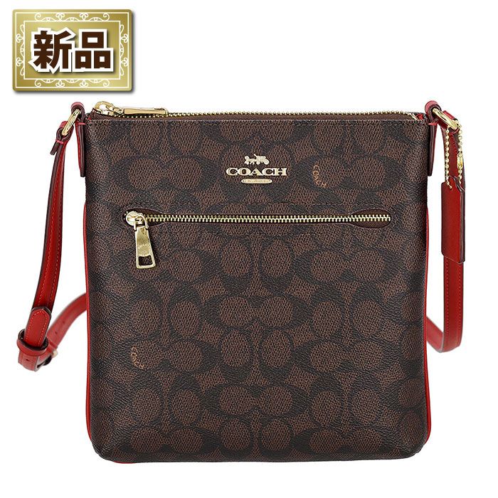 コーチ COACH ショルダーバッグ ミニ ローアン ファイルバッグ CW325 IMXD0 2025 AW ウォルナット シグネチャーキャンバス レッド レザー