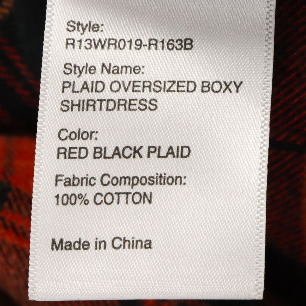 【R13】チェック柄オーバーサイズボックスシャツドレス R13 (アールサーティン) 22SS Plaid Oversize Boxy Shirtdress