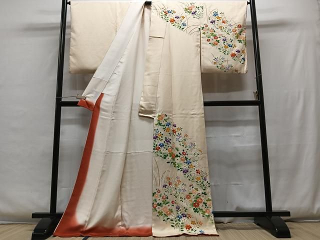 平和屋着物＊夏物　色無地　縦絽　芝紋紗　洒落柿色　正絹　逸品　未使用　AABA6487jd