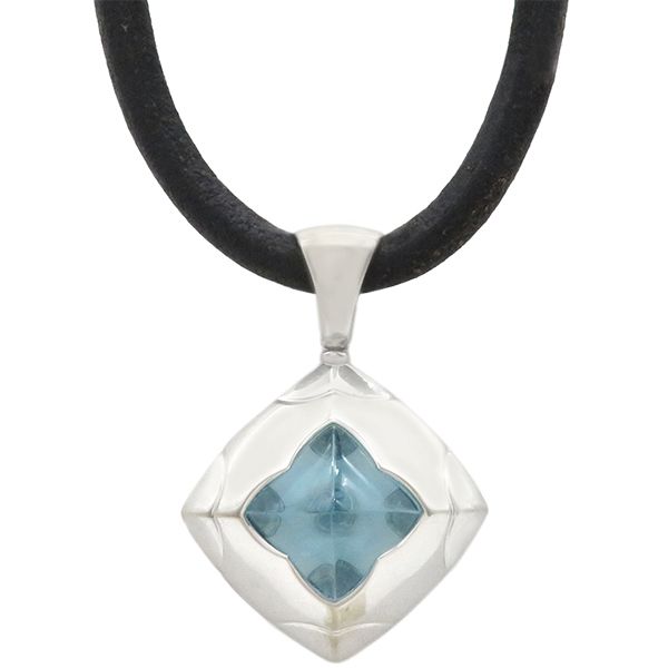 ブルガリ BVLGARI ネックレス ピラミデ K18WG メタル レザー ブルーXホワイトゴールド 青 750WG 18金 SS