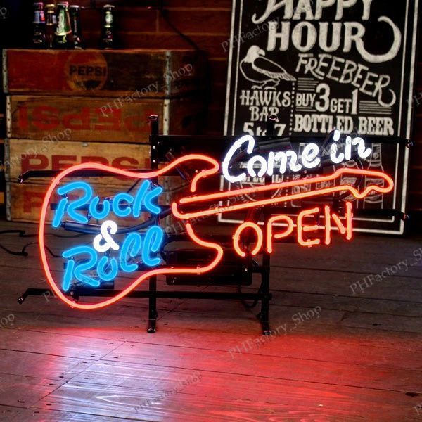 ネオンサイン GUITAR OPEN ギターオープン Rock&Roll ライブバー