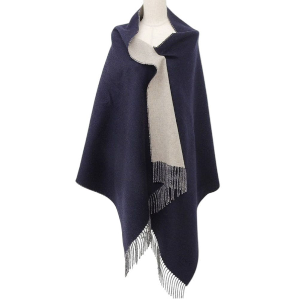 HERMES 100%カシミヤ ブランケット ネイビー