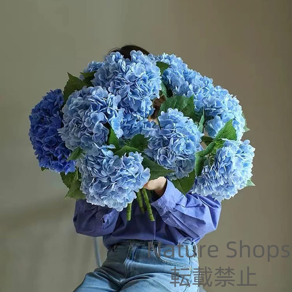 造花 アートフラワー 3個のリアルタッチ人工ハイドランジアの花 大きなリアルタッチの花 紫陽花 屋外の結婚式 クリスマス オフィス パーティー リビングルームのテーブル装飾 インパクト ブルー pecp73