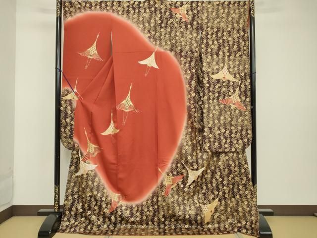 平和屋着物□豪華振袖 駒刺繍 飛鶴花文 枝垂れ桜 暈し染め 金彩
