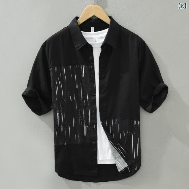 種類57 - L F 2525 ホワイト メンズ ファッション 服 男性用 オシャレ シンプル 大人 かっこいい 大きいサイズ ストリート 紳士服 夏 プリント リネンシャツ 半袖 カジュアル 通気性 コットンリネン 生地 シャツ