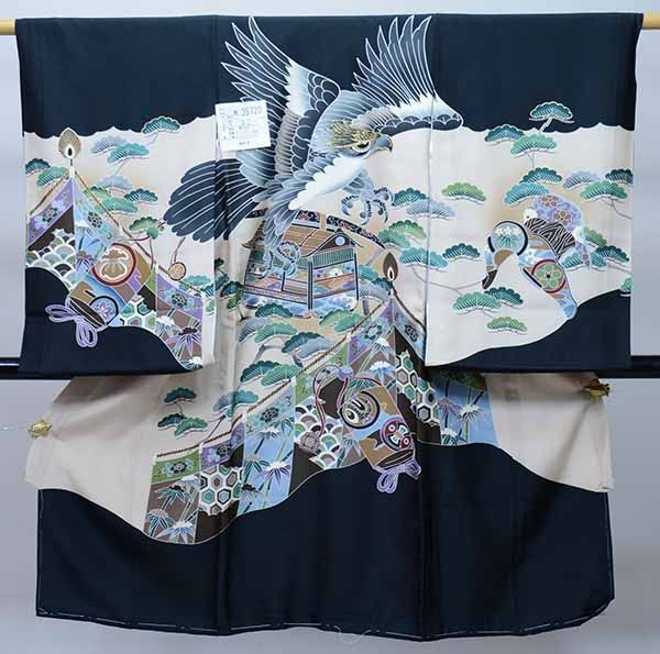 お宮参り 産着 男児 正絹 のしめ 豪華絢爛 刺繍 羽二重 黒地 NO28756 ...