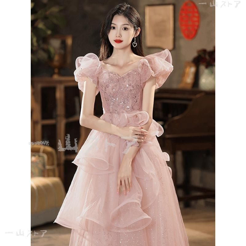 エレガント オフショルダー フリル パーティードレス ロングドレス ウェディングドレス 海外ウェディング 二次会 前撮り 結婚式ドレス whwdgdrsb-V0027 ワンピース タイト オフショルダー風 オープンショルダー