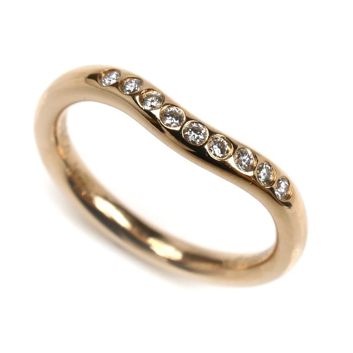 TIFFANY-Co. ティファニー K18PG ピンクゴールド カーブドバンド 9P ダイヤ リング 指輪 4号 2.3g レディース