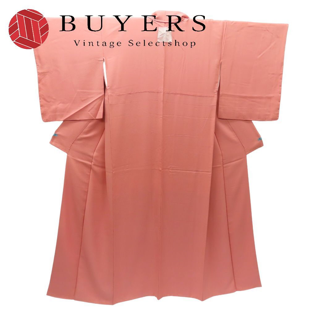 色無地 ちりめん 正絹 金銀糸除く サーモンピンク系 お洒落 一つ紋 和装 呉服 和服 きもの レディース 女性