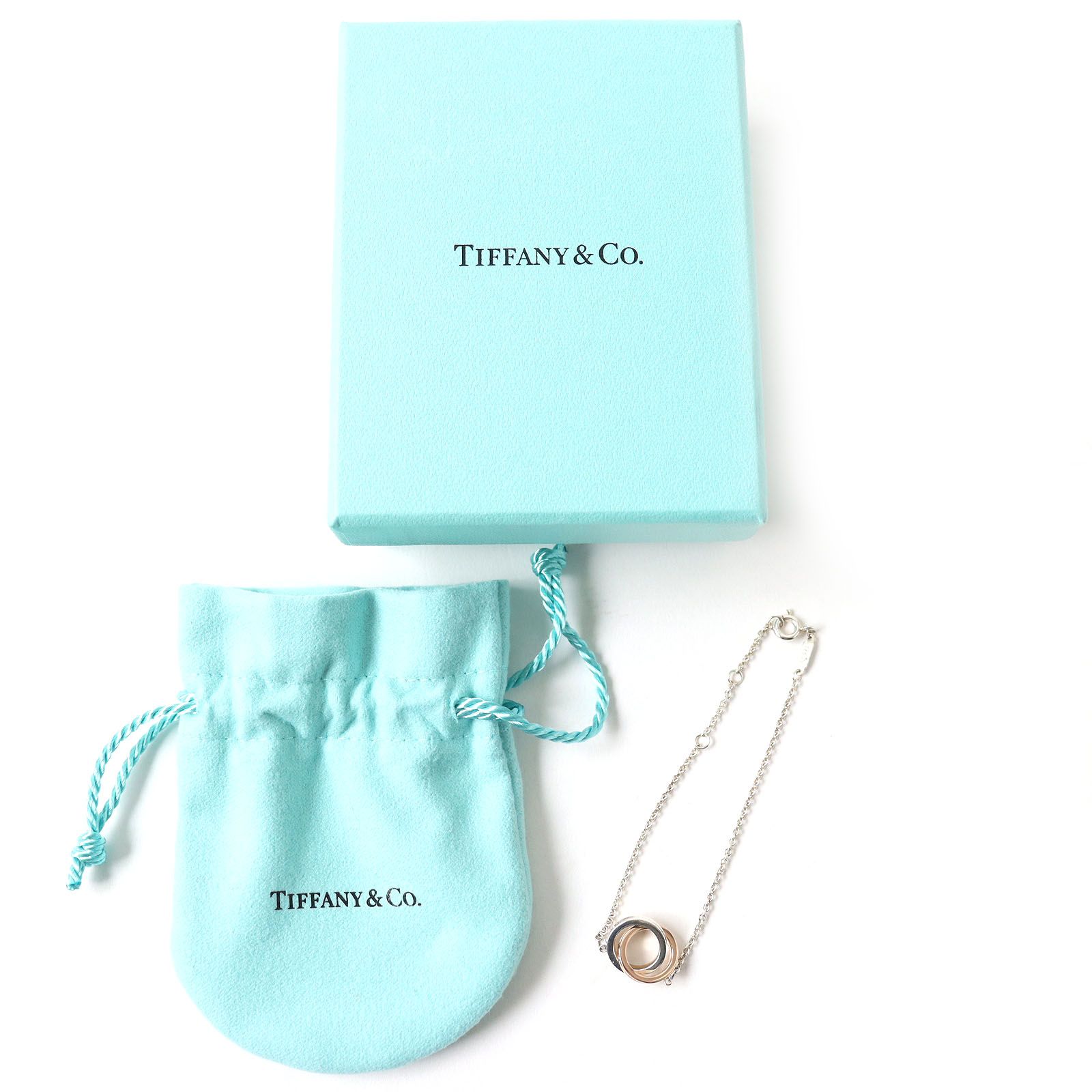 美品 TIFFANY&Co. ティファニー 1837 SV925 ベルドメタル インターロッキングサークル ブレスレット シルバー×ゴールド  箱・保存袋付き 重量3.18g レディース