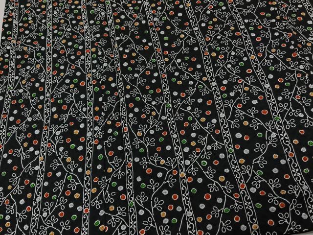 平和屋着物□上質な小紋 絞り 枝花間道 黒地 正絹 逸品 CAAQ6835xi  