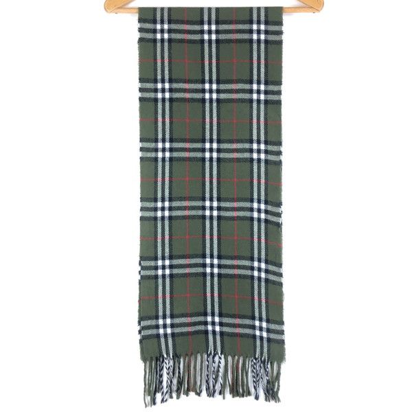 【古着】 Burberry of london バーバリー ウールマフラー チェック柄 英国製 やや薄手 オリーブ系 【中古】 n059335