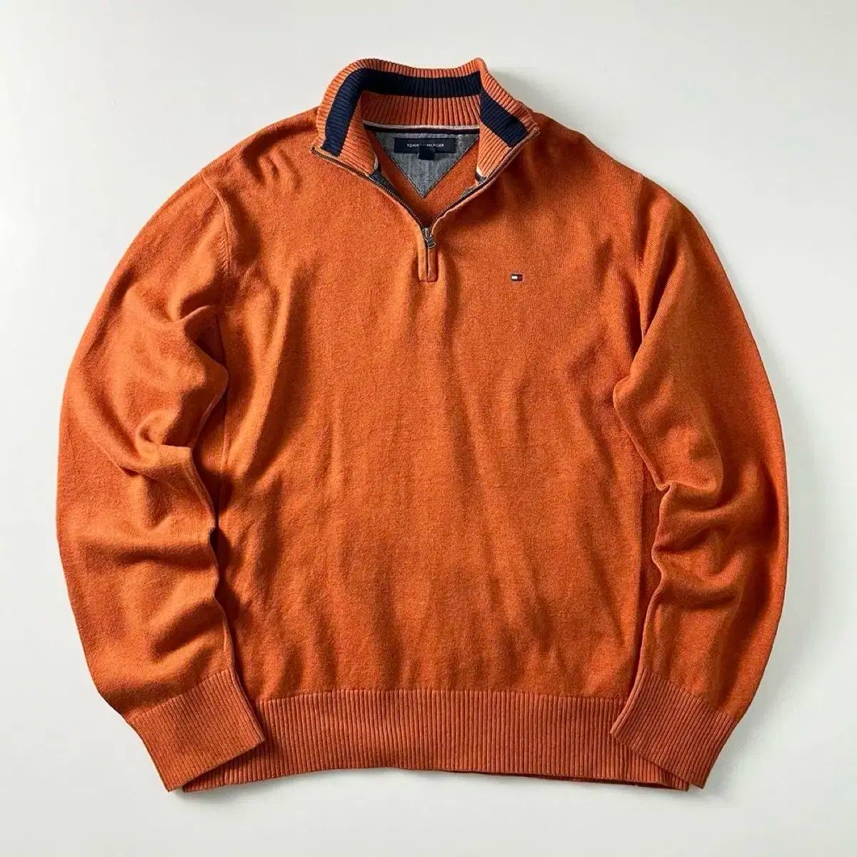 Tommy Hilfiger(トミーヒルフィガー) 正規品 メンズ XL コットン ニット セーター ハーフジップ オレンジ ポロ