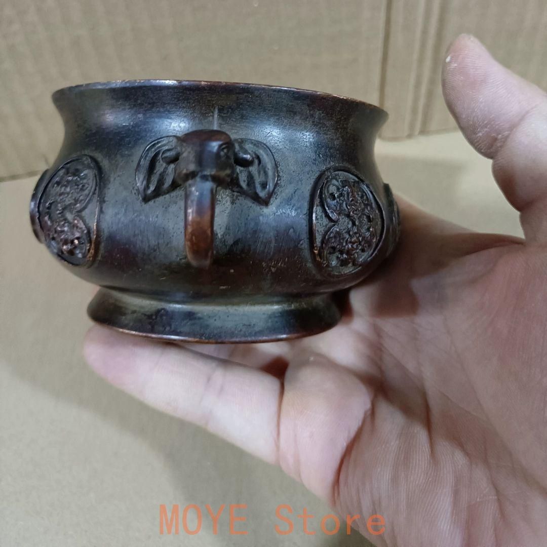 銅器 双象耳香炉 香道具 挿香炉 焼香炉 装飾品 工芸品 置物