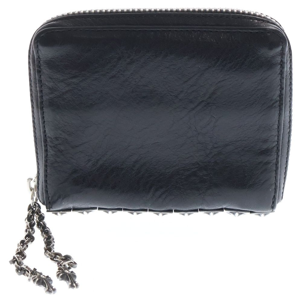 CHROME HEARTS クロムハーツ 3 SIDE ZIP 3サイドジップ サイドピラミッドスタッズレザーウォレット財布 ブラック|シルバー