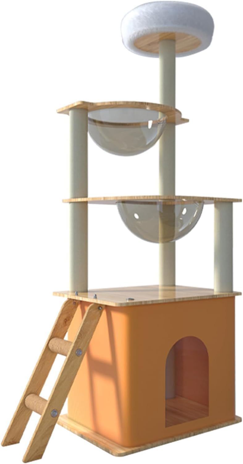 未使用に近い】天然木 キャットタワー 宇宙船ボウル 木製 未使用に近い