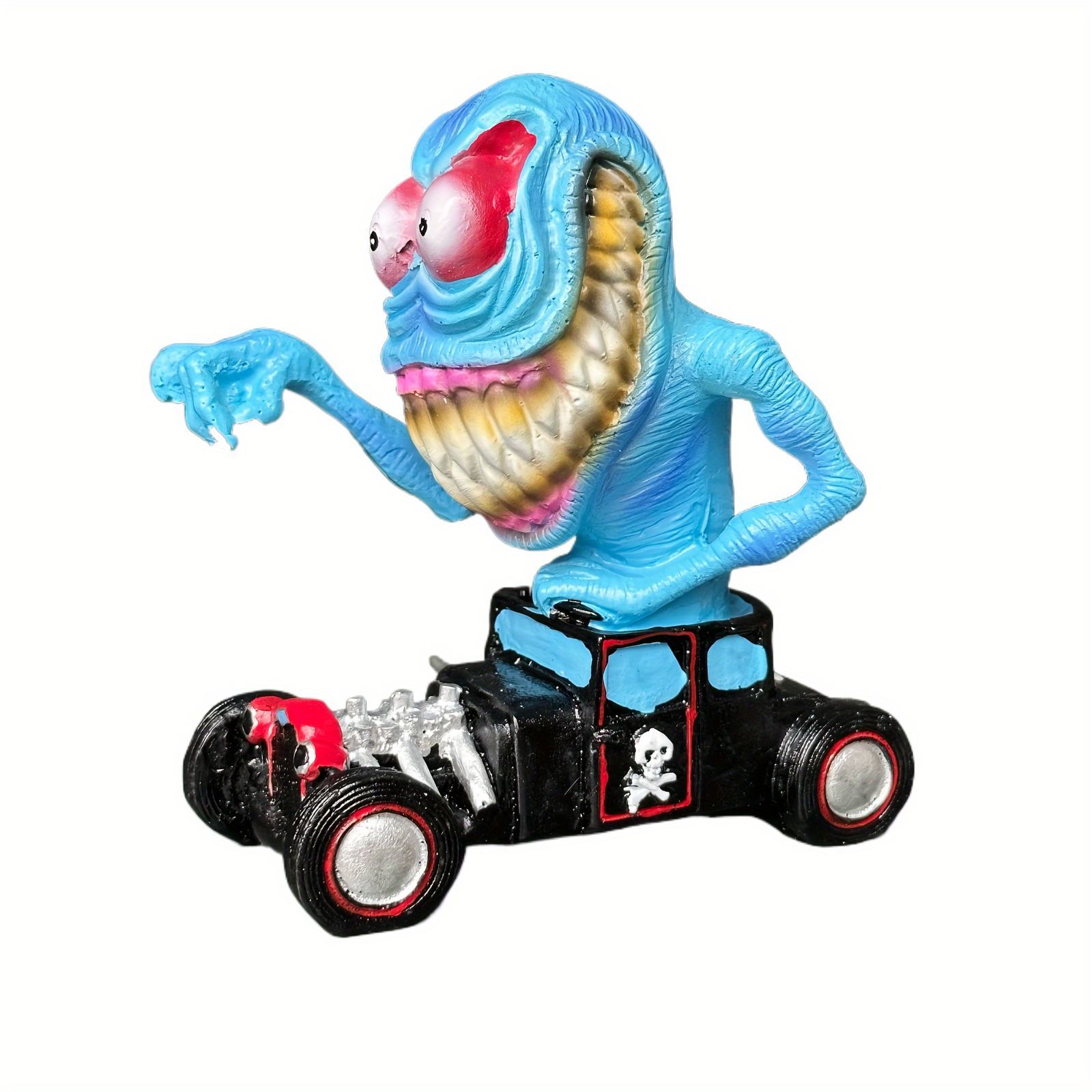 モンスター 置物 12cm 化け物 水色 大きい口 カート ドライブ 車 樹脂