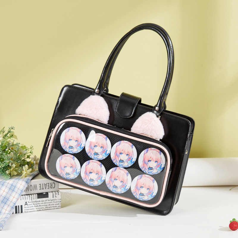 新品 かわいい 毛糸 耳付き 透明 コントラスト 痛バッグ 二次元