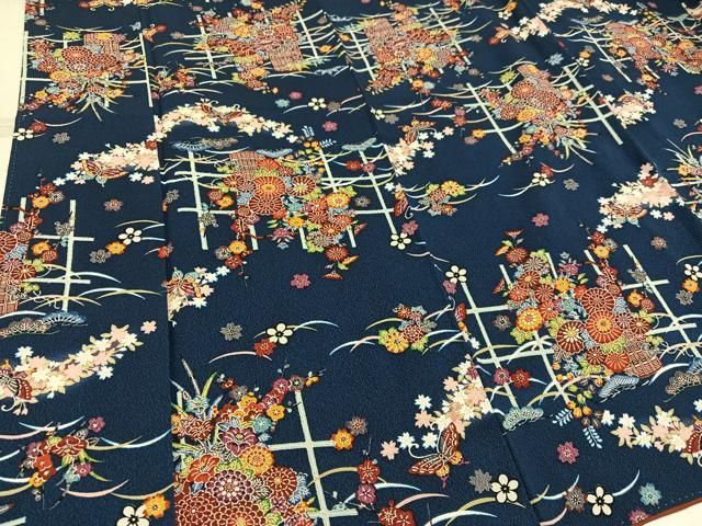 平和屋着物●上質な小紋　型染め　花蝶文　さが美扱い　正絹　逸品　CAAZ3246yc 平和屋着物□上質な小紋 型染め 花蝶文 正絹 逸品 AAAT5446ph