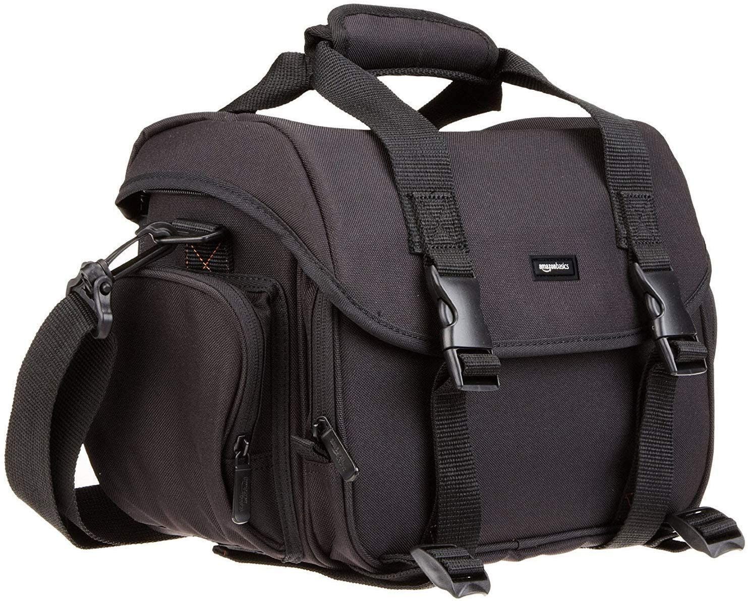 【迅速発送】ベーシック カメラバッグ 一眼レフ用 32.4 x 20.3 x 24.8 cm ブラック(内装色グレー)無地