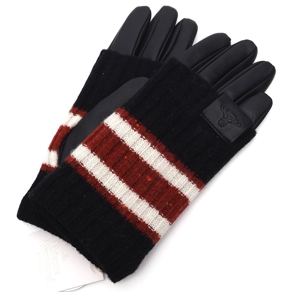 新品未使用　vivienne westwood レザー手袋 ニット　黒 新品 Vivienne Westwood ニット レザーグローブ 手袋 【サイズ