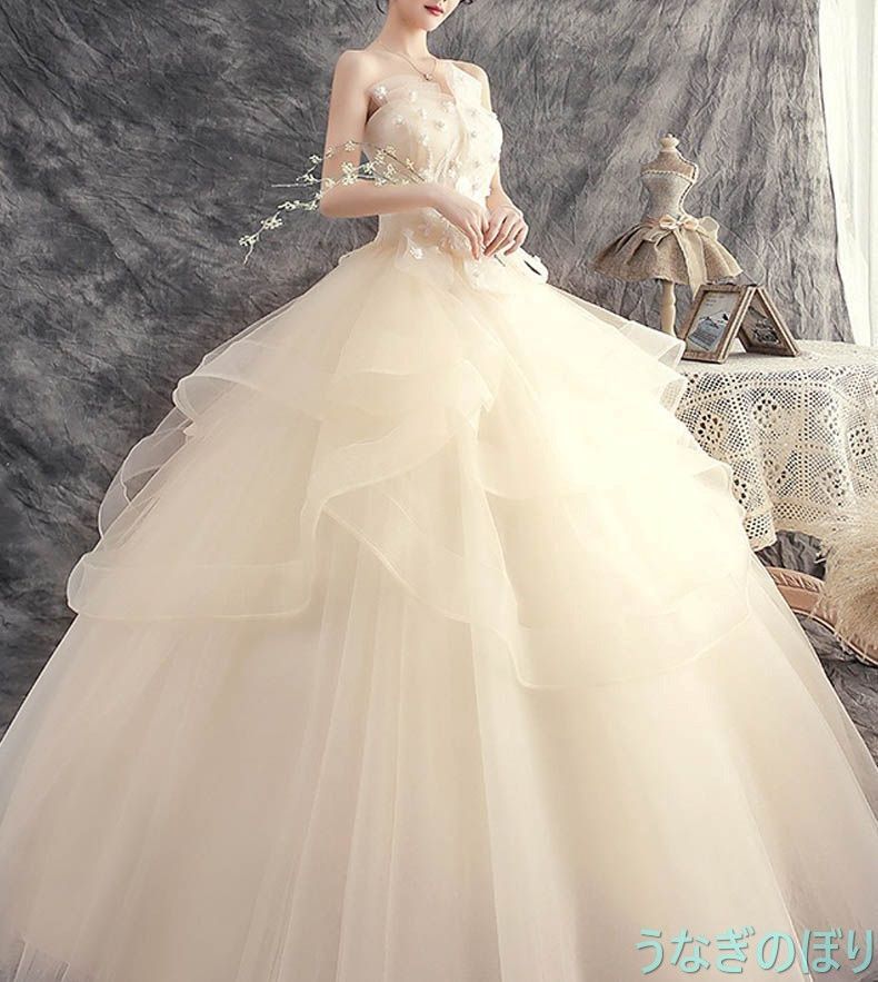 ドレス ウェディングAライン フラワーレース 前撮り パーティー 二次会