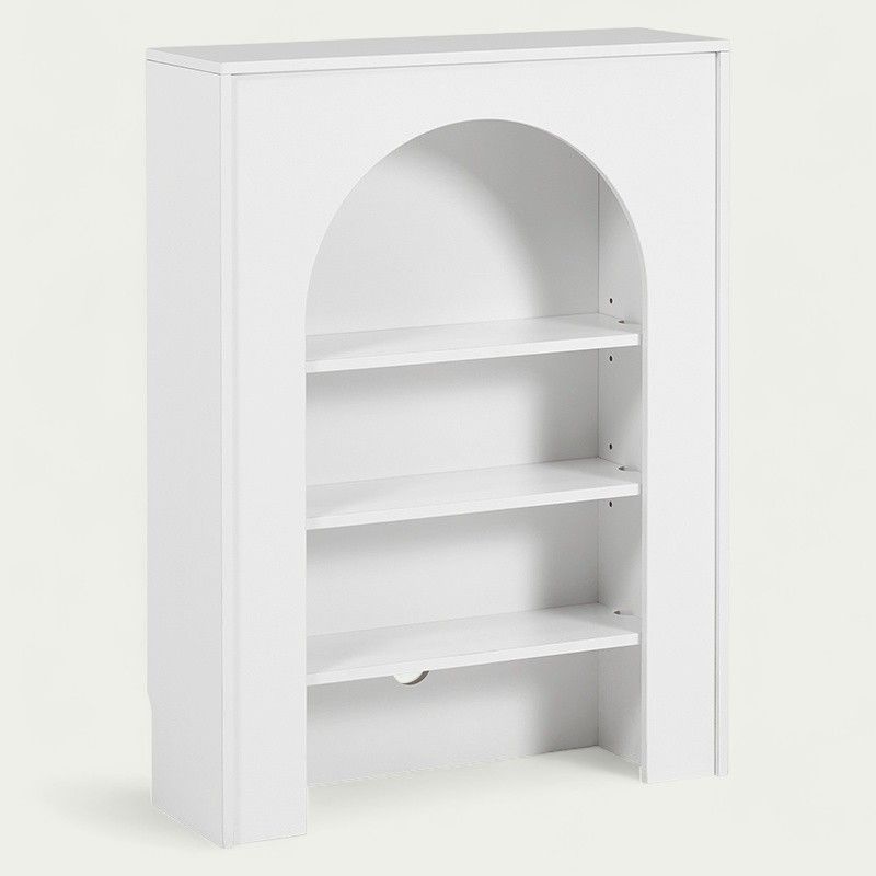 K 完成品 マントルピース風 シェルフ 幅60cm アーチ型 ホワイト 可動棚 コード穴 北欧風 ディスプレイラック スリム 巾木よけ付 2段可動棚