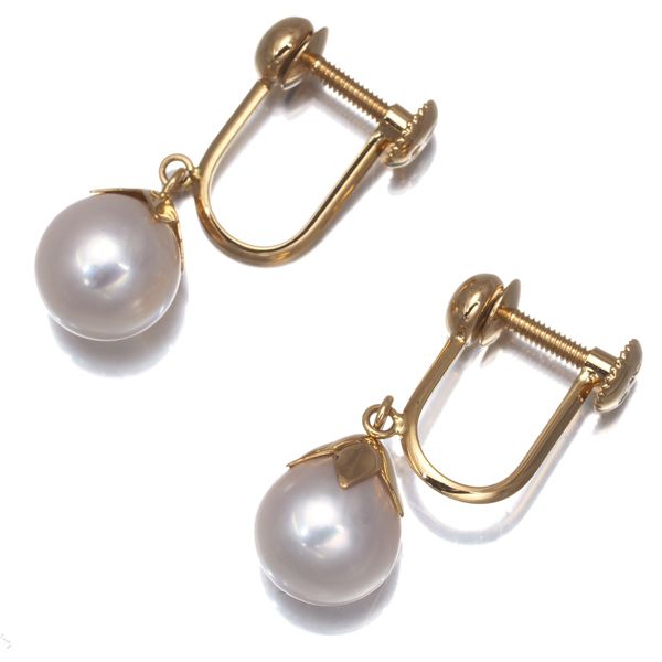 ふる TASAKI タサキ イヤリング パール 真珠 7.4mm 一粒 揺れる K18YG