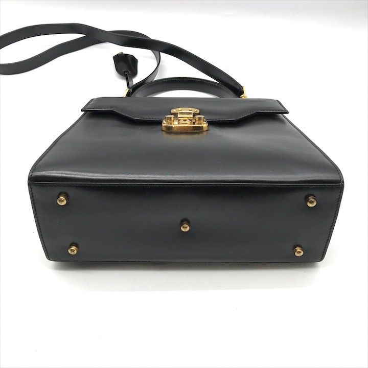 美品✨グッチ レディロック2way ハンドバッグ　ショルダー ボックスカーフ　黒 良品 GUCCI グッチ レディロック レザー 2WAY ハンド ショルダー
