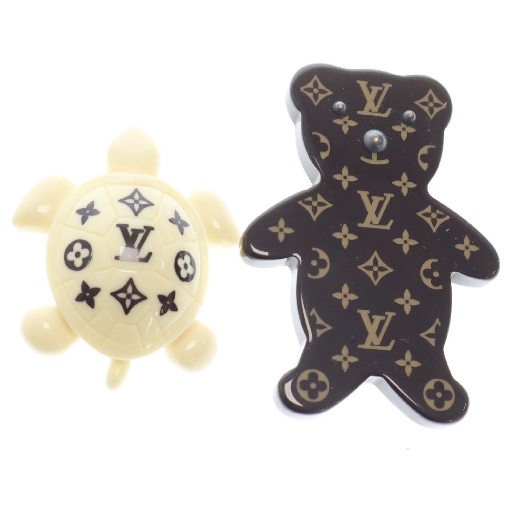 LOUIS VUITTON (ルイヴィトン) ブロッシュヌ ヌール テディベア タートル ブローチ 2個セット ブラウン/ホワイト M64939