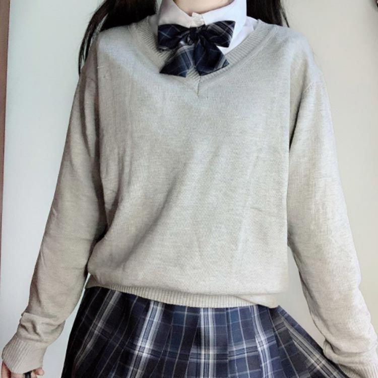 スクールセーター Vネック ニット セーター 長袖 制服 学生服 スクール セーター 男女兼用 JK制服 入学 通学 中学生 高校生 制服 セーター 学校 高校 男子高生 女子高生 無地 グレー 大き#chi4006