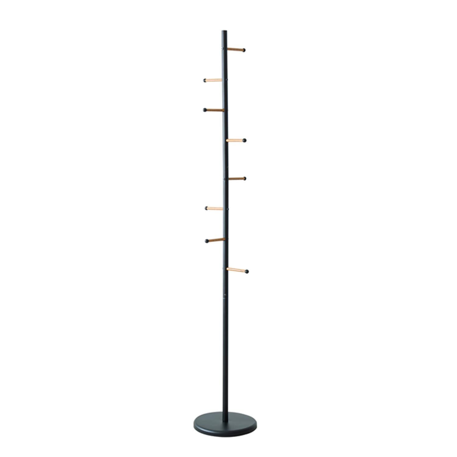 【人気商品】フック8本 衣類収納 コートハンガー ブラック 高さ176cm 木目柄ポールハンガー NK-232 永井興産
