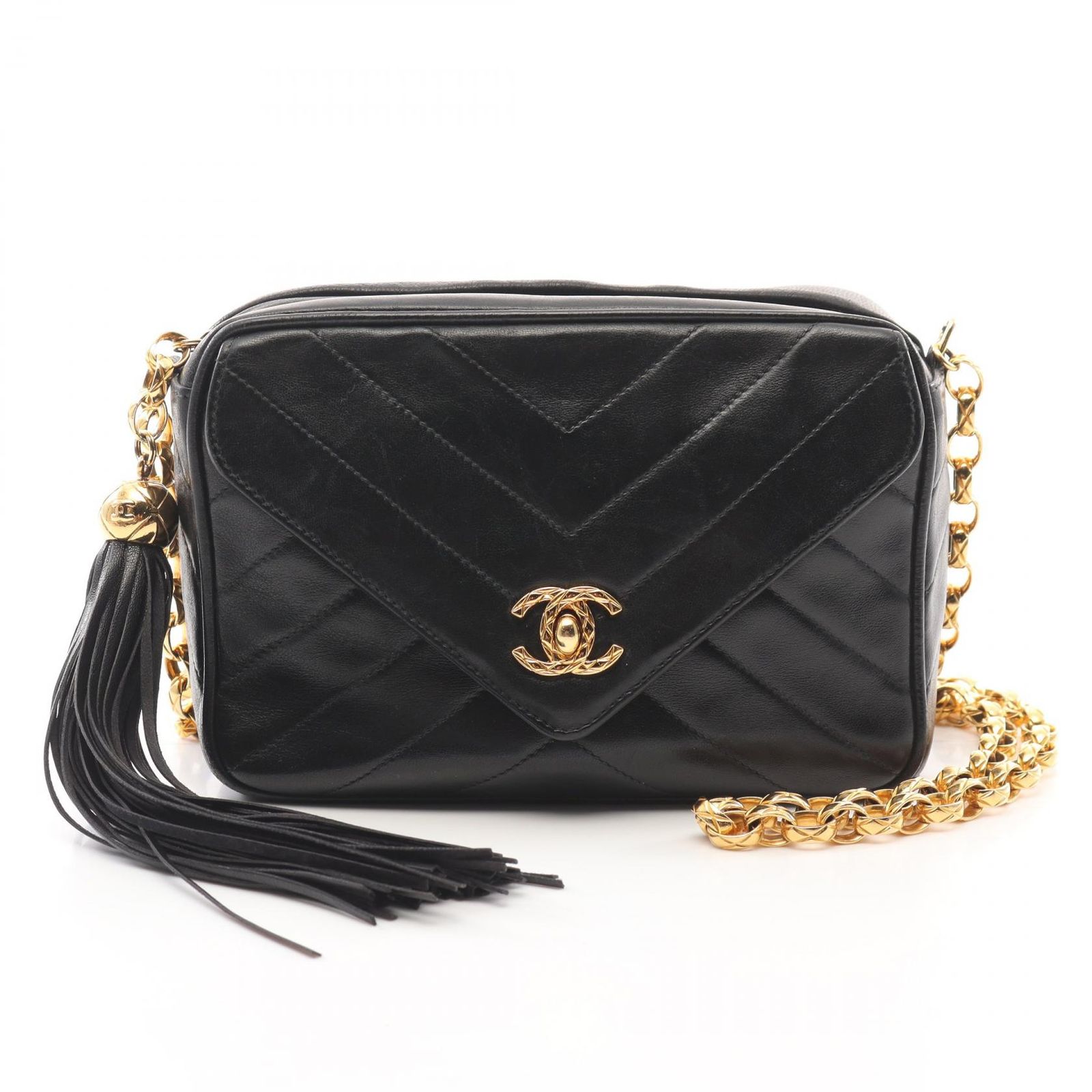 シャネル CHANEL ショルダーバッグ シェブロン Vステッチ ブラック 