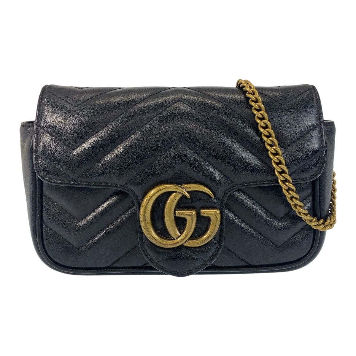【レビューで送料無料】 美品 ゴールド金具 黒 ブラック GGマーモント グッチ GUCCI 小物