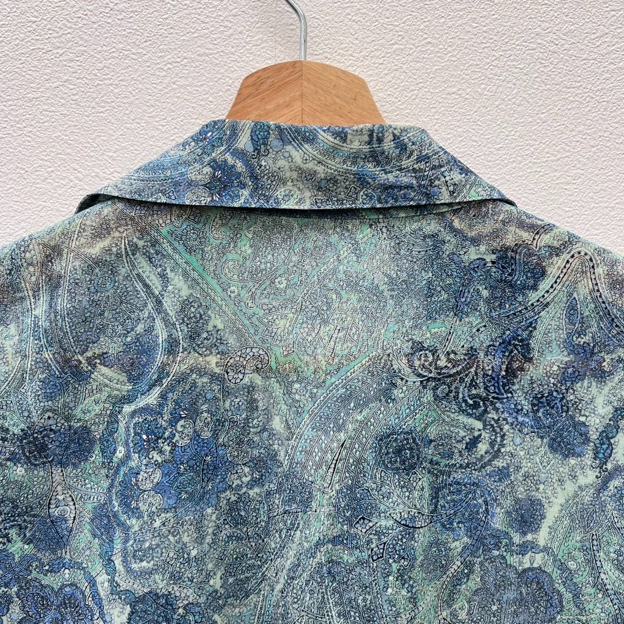 Leilian レリアン 薄手 ブラウス 七分袖 グリーン×ブルー系 13号 